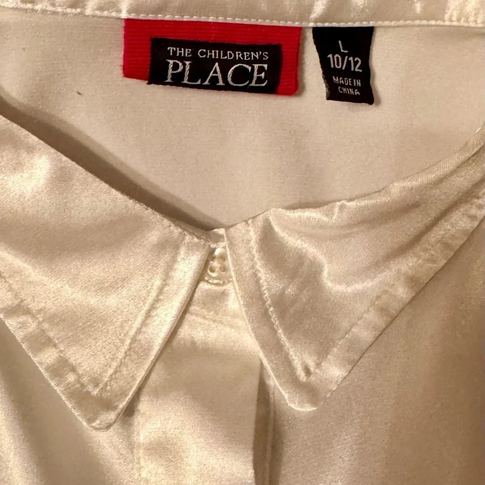 🎅 The Children’s Place white satin button down gathers in front girls 10/12